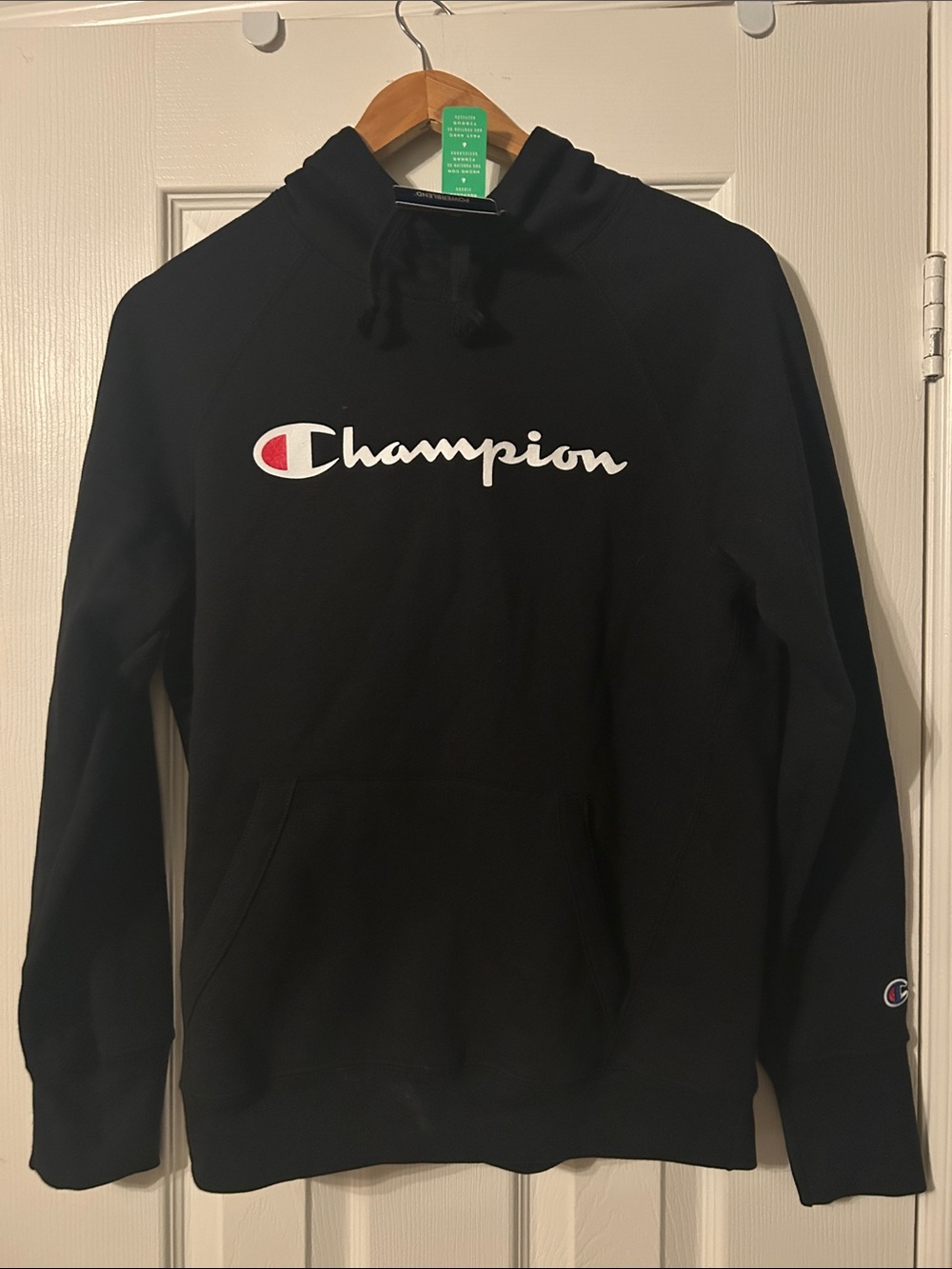 Champion Black Crewneck Hoodie with Script Logo S